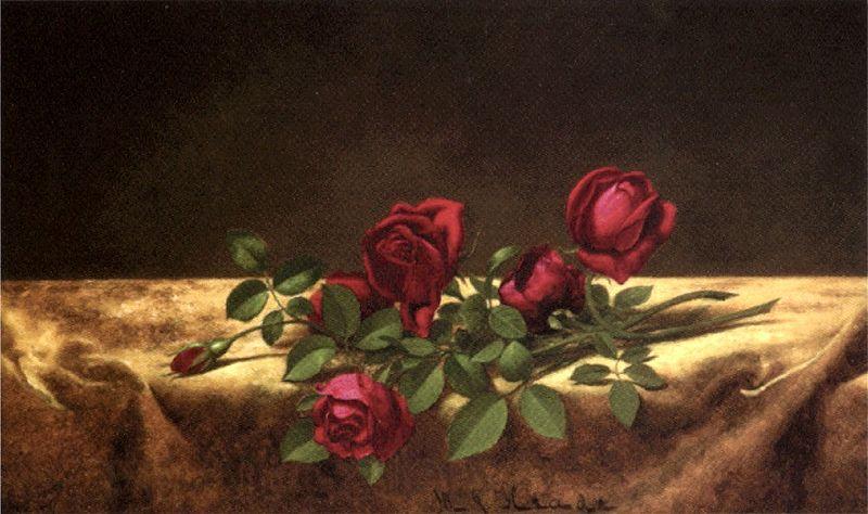 Martin Johnson Heade Roses Lying on Gold Velvet Norge oil painting art